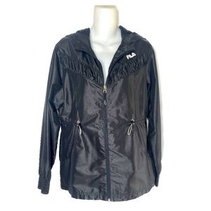 BOGO💥 Fila Sport Black Shiny Athletic Zip Up Jacket Windbreaker Sz M